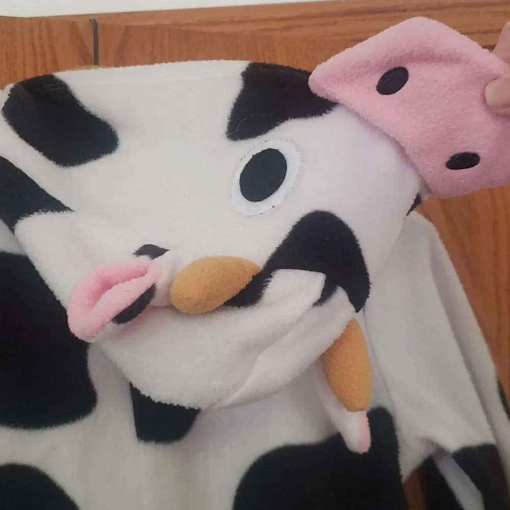 Cute One Piece Cow Halloween Costume Lightweight Fleece Sz 12/14